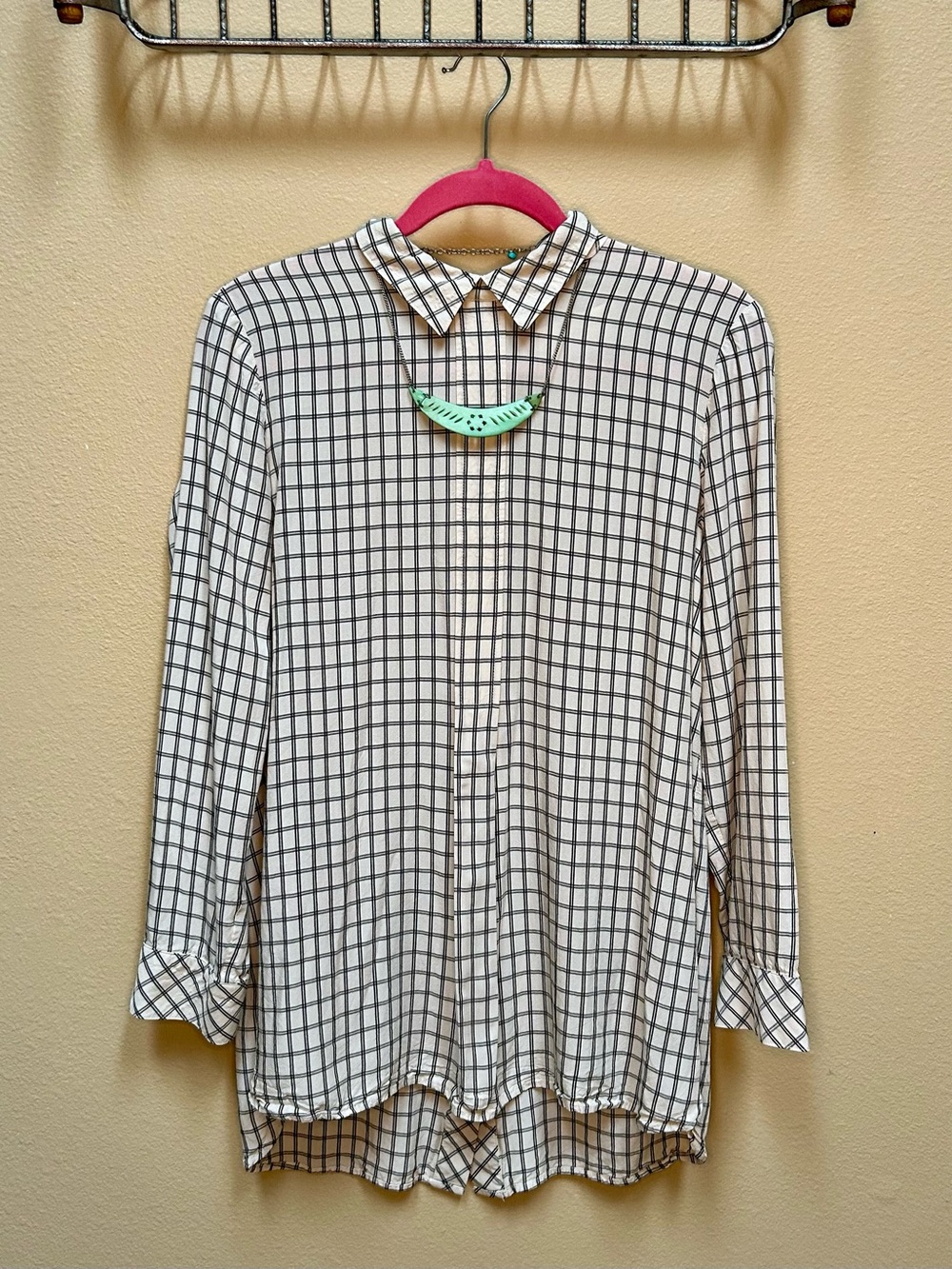 J.Jill Black & White Windowpane Blouse with back buttons — SZ M